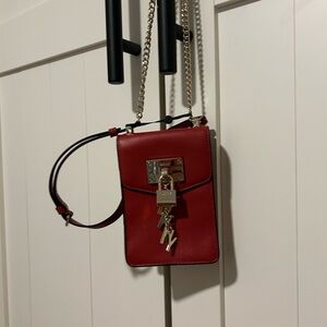 DKNY Red Crossbody Bag with Gold Chain